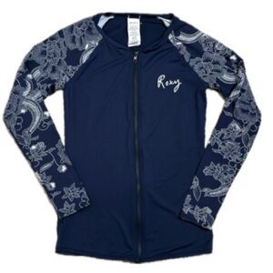 Roxy Floral Bandana Print Zip Front Long Sleeve Rashguard Kids Girls Size M 10